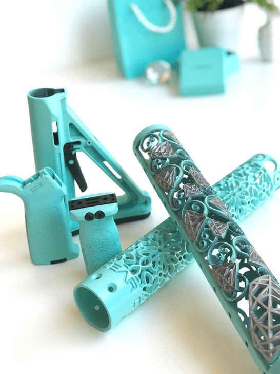 Robin Egg Blue Diamond patterned hand guard with Magpul MOE set