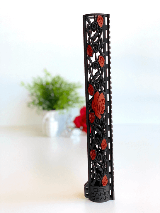 Slim Series Rose Vine Design Rail with Black and Red 2 Color Cerakote Finish Option side view