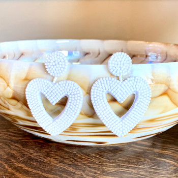 White Beaded Heart Earring