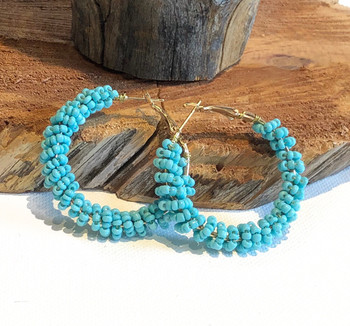 Turquoise Beaded Hoops