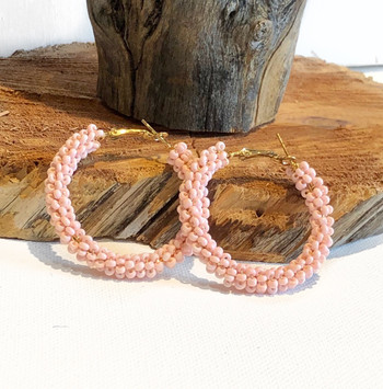 Pink Beaded Hoops