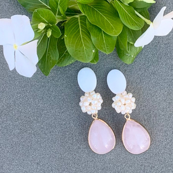 Oval Pearl + Pearl Flower Ball + Pink Drop