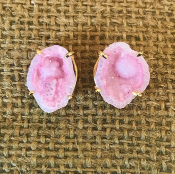  Pink Geode Prong Studs