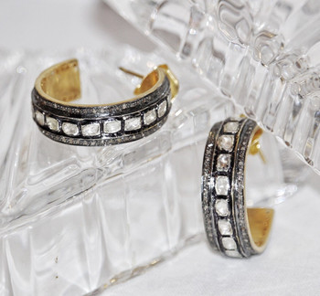 Polki Diamond Hoops  Oxidized Sterling Silver  Vermeil Gold