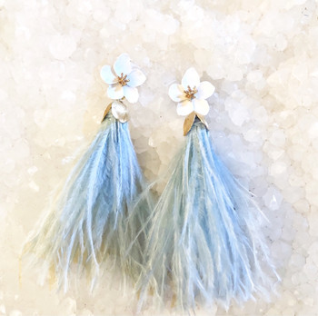 Earrings With Blue Feathers Isolated On White Stock Photo - Download Image  Now - Bead, Beauty, Blue - iStock