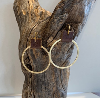 Gold Hoops + Brown Leather 