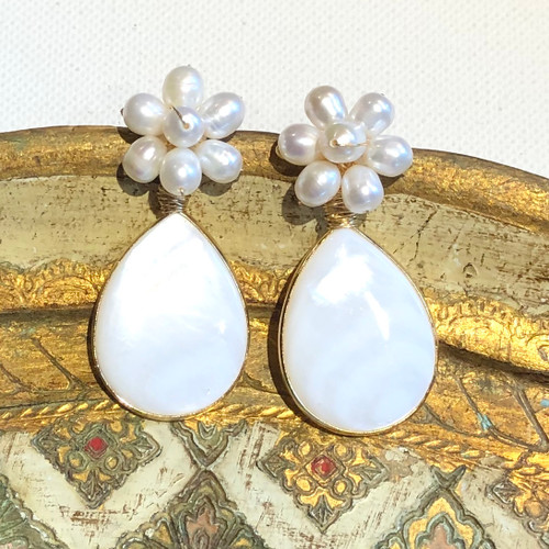 Freshwater Pearl Flower + Oval Pearl Pendant