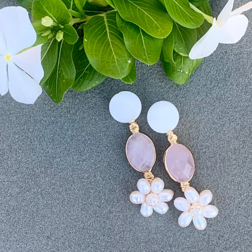 Pearl Post + Pink Drop + Pearl Flower 