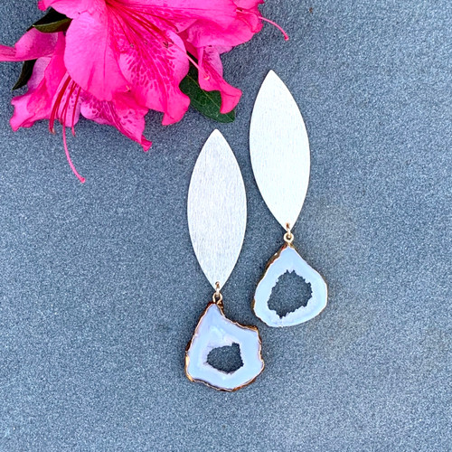 Large Gold Post + White Agate