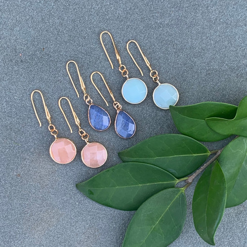 Gold Ear Post + Pink Round Drop