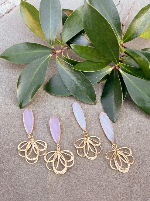 Pink Quartz Drop + Gold Flower 