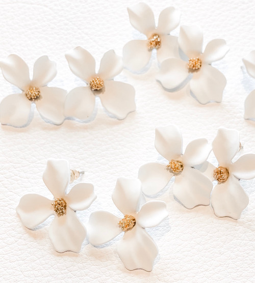 Small White Flower Studs