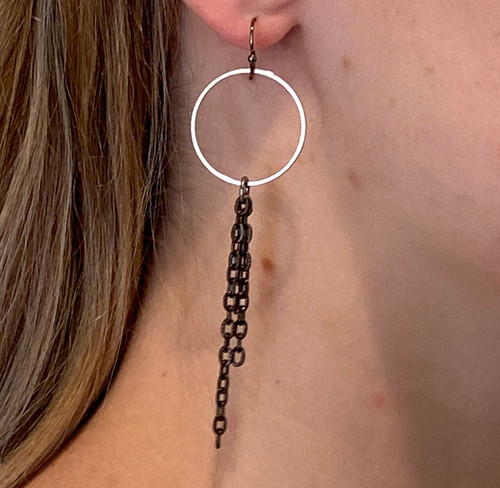 Silver Hoop + Gunmetal Chains