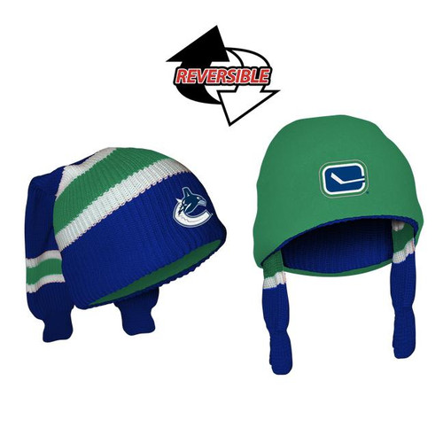 Hockey Sockey Vancouver Canucks NHL Reversible Sockey, two reversible hockey beanies with team logos and colors.