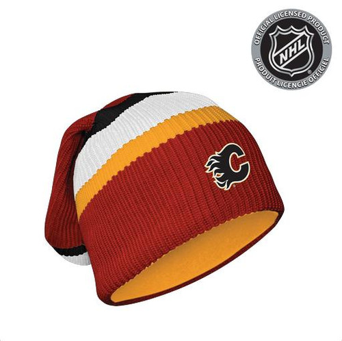Hockey Sockey Calgary Flames NHL Floppy Hat, red and yellow knitted beanie with team logo Hockey Sockey Calgary Flames NHL Floppy Hat, red and yellow knitted beanie with team logo