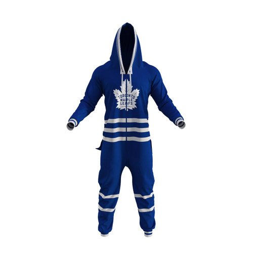 Hockey Sockey Toronto Maple Leafs NHL Onesie, a blue and white hockey-themed onesie with the Toronto Maple Leafs logo on the chest and striped pattern details. Hockey Sockey Toronto Maple Leafs NHL Onesie, a blue and white hockey-themed onesie with the Toronto Maple Leafs logo on the chest and striped pattern details.