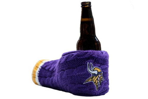 Sportsedo Minnesota Vikings NFL Tailgate Koozie, purple knitted beer bottle holder with Vikings logo. Sportsedo Minnesota Vikings NFL Tailgate Koozie, purple knitted beer bottle holder with Vikings logo.