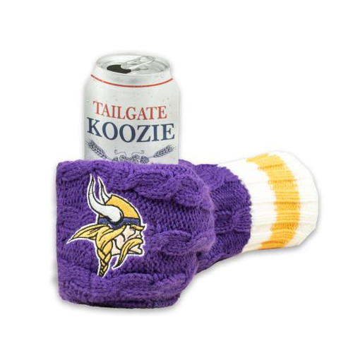 Sportsedo Minnesota Vikings NFL Tailgate Koozie, purple knit koozie with Vikings logo, designed to keep drinks cold during game day.