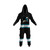 Hockey Sockey San Jose Sharks NHL Onesie, a black hooded jumpsuit with the San Jose Sharks logo on the front and blue, white, and black stripes on the sleeves and legs.