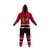Hockey Sockey Chicago Blackhawks NHL Onesie, red and black adult jumpsuit with the Chicago Blackhawks logo on the front, featuring a hood and striped cuffs.