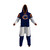 Sportsedo Chicago Bears NFL Onesie, front view of a adult onesie with a Chicago Bears logo, in navy blue, white, and orange colors, with a hood, zip-up front, and striped sleeve details.