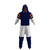 Sportsedo Chicago Bears NFL Onesie, a sports themed infant or adult romper with a hood, navy blue, white, and orange colors, featuring team stripes on the sleeves and team logo details.