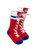 Hockey Socks Montreal Canadiens NHL Slipper Skates, red and white sock slippers with blue accents, designed to resemble hockey socks featuring the Montreal Canadiens logo.