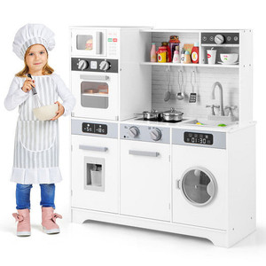 Pretend Play Kitchen Wooden Toy Set Kitchen Accessory Playset with Real Lights Sounds-White - Color D681-TP10236WH Pretend Play Kitchen Wooden Toy Set Kitchen Accessory Playset with Real Lights Sounds-White - Color D681-TP10236WH