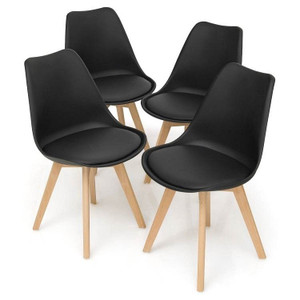 Set of 4 Modern Mid-Century Style Black PU Leather Dining Chairs with Wood Legs Q280-FPMHBWL11428397 Set of 4 Modern Mid-Century Style Black PU Leather Dining Chairs with Wood Legs Q280-FPMHBWL11428397
