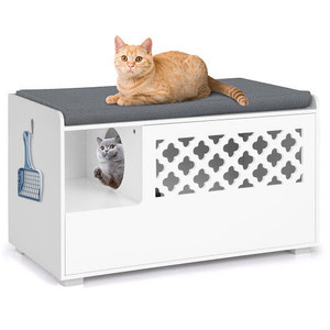 Cat Litter Box Enclosure with Removable Cushion and Front Open Door-White B593-PV10097 Cat Litter Box Enclosure with Removable Cushion and Front Open Door-White B593-PV10097
