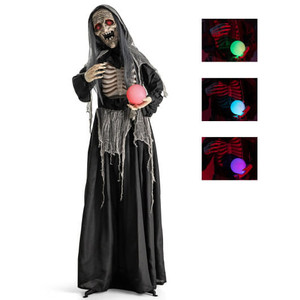 6ft Halloween Animatronics Standing Witch with Light Up Eyes and Magical Ball - Color: Black - Size D681-CM24705 6ft Halloween Animatronics Standing Witch with Light Up Eyes and Magical Ball - Color: Black - Size D681-CM24705
