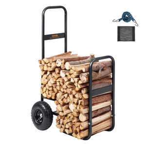 Firewood Log Cart, 250 lbs Load Capacity, Outdoor and Indoor Wood Rack Storage Mover with Pneumati  Firewood Log Cart, 250 lbs Load Capacity, Outdoor and Indoor Wood Rack Storage Mover with Pneumati