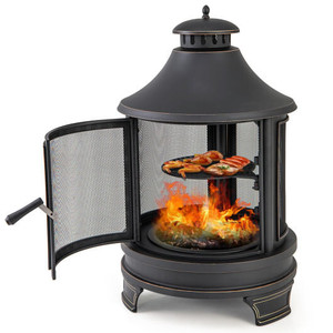 30 Inch Outdoor Fire Pit Chiminea with Grill for Garden BBQ - Color: Black D681-NP11843 30 Inch Outdoor Fire Pit Chiminea with Grill for Garden BBQ - Color: Black D681-NP11843