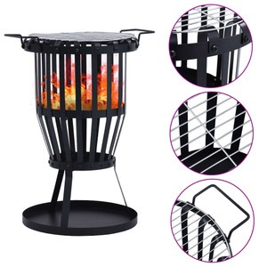 Garden Fire Pit Basket with BBQ Grill Steel 19" A949-47851 Garden Fire Pit Basket with BBQ Grill Steel 19" A949-47851