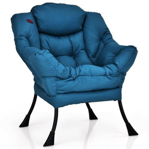Modern Cushioned Accent Chair with Side Pocket in Navy Blue Upholstered Fabric Modern Cushioned Accent Chair with Side Pocket in Navy Blue Upholstered Fabric