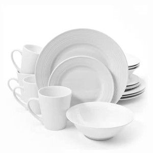 16-Piece White Ceramic Dinnerware Set w/ Bowls Plates and Mugs - Service for 4 16-Piece White Ceramic Dinnerware Set w/ Bowls Plates and Mugs - Service for 4