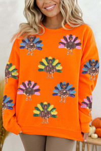 Orange Colorful Turkey Thanksgiving Graphic Sweatshirt T543-8798864539890 Orange Colorful Turkey Thanksgiving Graphic Sweatshirt T543-8798864539890