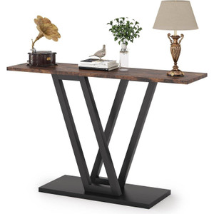 Modern 43-inch Narrow Entryway Table with Brown Wood Top and Black Metal Frame Q280-RBRBLKCT95914758