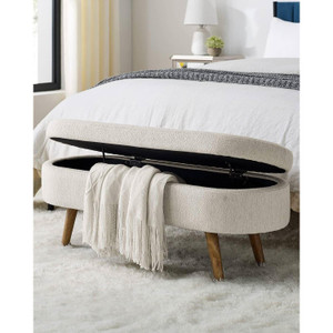 Mid-Century Modern Boho Style Off-White Beige Linen Bedroom Storage Bed Bench Q280-BELSBO98142625