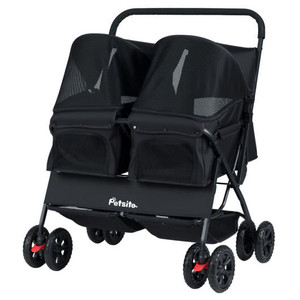 Foldable Double Pet Stroller with Adjustable Sunshade and Storage Basket-Black - Color: Black D681-PW10142BK