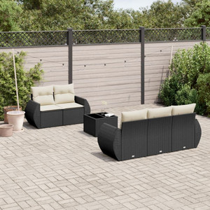  Garden Sofa Set Black PE rattan, powder-coated steel, tempered glass A949-3253433