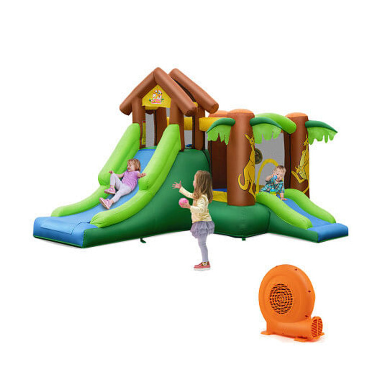 Kids Inflatable Jungle Bounce House Castle with 680W Blower - Color: Green D681-OP70104+ES10151US