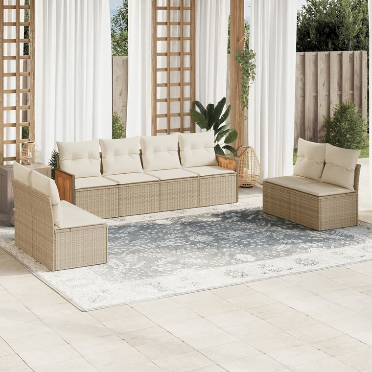  Garden Sofa Set Beige PE rattan, powder-coated steel, fabric Large A949-3227570