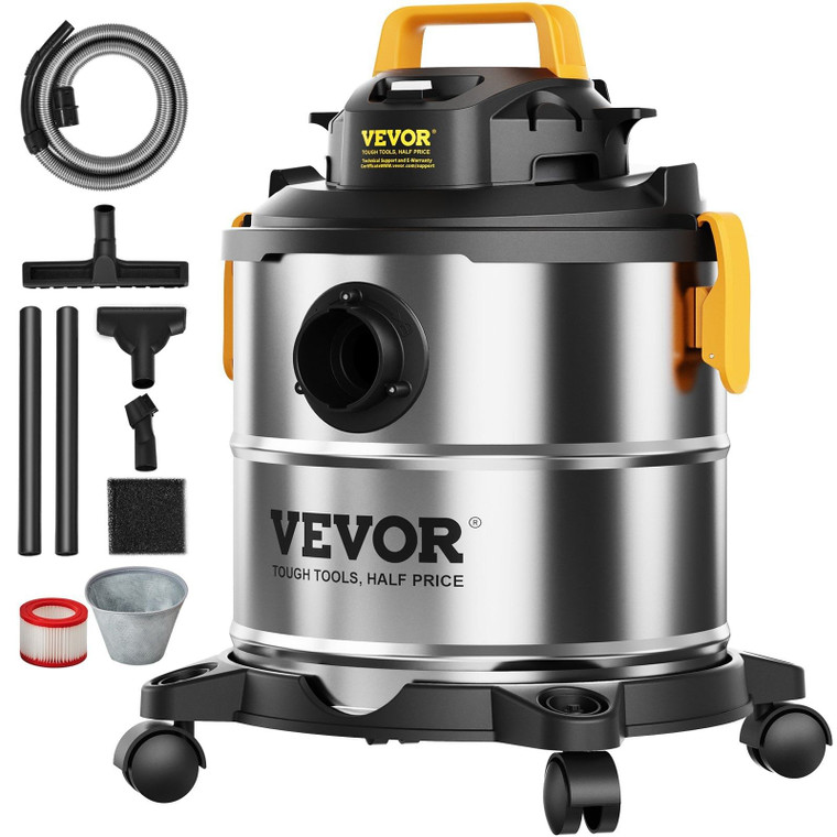 Stainless Steel Wet Dry Shop Vacuum, 5.5 Gallon 6.5 Peak HP Wet/Dry Vac, Powerful Suction with Blow Stainless Steel Wet Dry Shop Vacuum, 5.5 Gallon 6.5 Peak HP Wet/Dry Vac, Powerful Suction with Blow