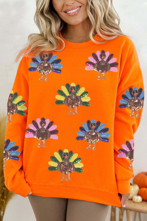 Orange Colorful Turkey Thanksgiving Graphic Sweatshirt T543-8798864539890 Orange Colorful Turkey Thanksgiving Graphic Sweatshirt T543-8798864539890