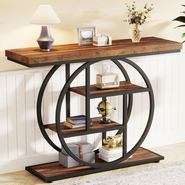Modern Industrial 41-inch Long Narrow Entryway Foyer Console Table with Shelves Q280-RBFCTSE1395862