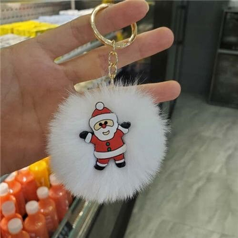 U.S. High Fashion Christmas Series Lovely White Fluffy Ball Design Key Chain - Santa Claus A392-fakc0022