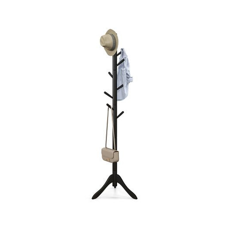 Adjustable Wooden Tree Coat Rack with 8 Hooks-Black - Color: Black D681-HW65612BK