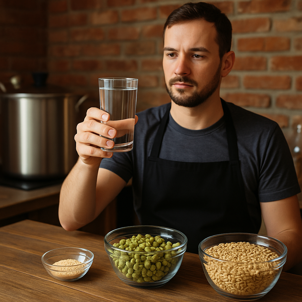 Homebrewer preparing to test his water for his beer brewing session.