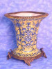 Yellow and Blue Pattern - Luxury Hand Painted Porcelain and Parcel Gilt Bronze Ormolu - 11.5 Inch Vase